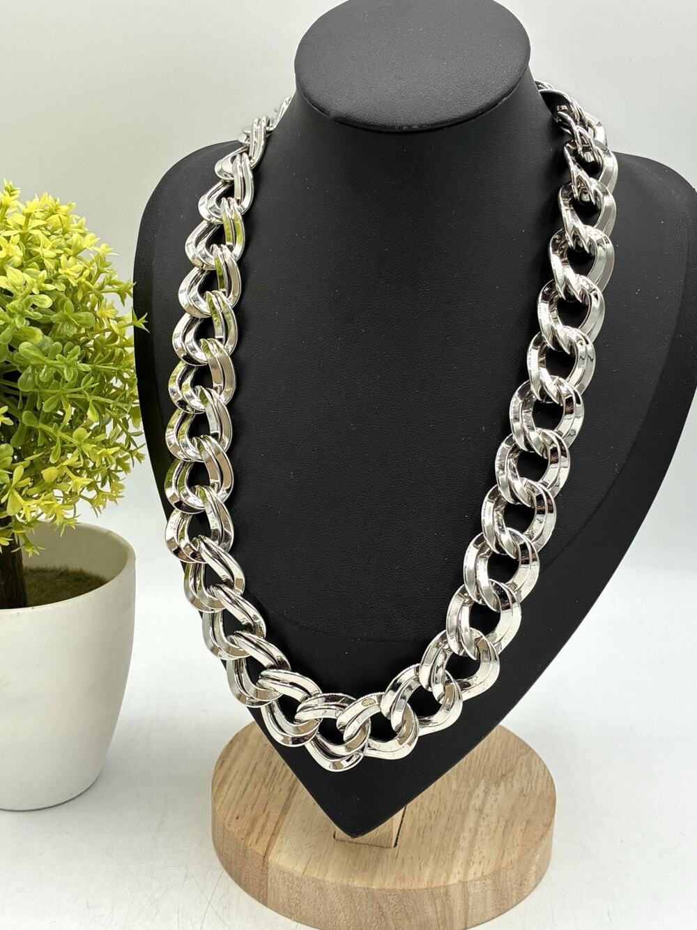 Vintage Monet Signed Chunky Curb Chain Necklace Silver Tone 19 Inch